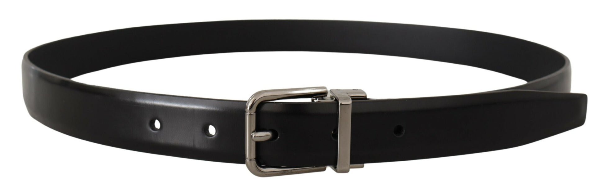 Dolce & Gabbana Elegant Black Leather Belt with Metal Buckle - KALAJ