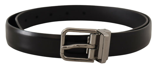 Dolce & Gabbana Elegant Black Leather Belt with Metal Buckle - KALAJ