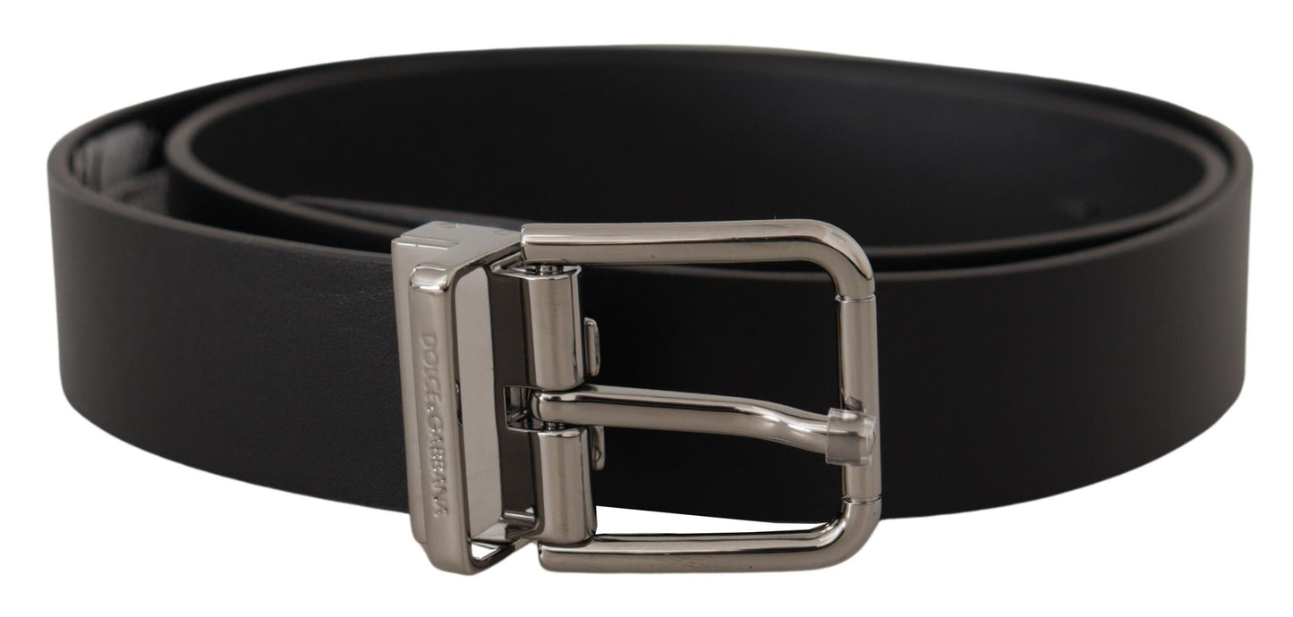 Dolce & Gabbana Sleek Black Leather Belt with Metal Buckle - KALAJ