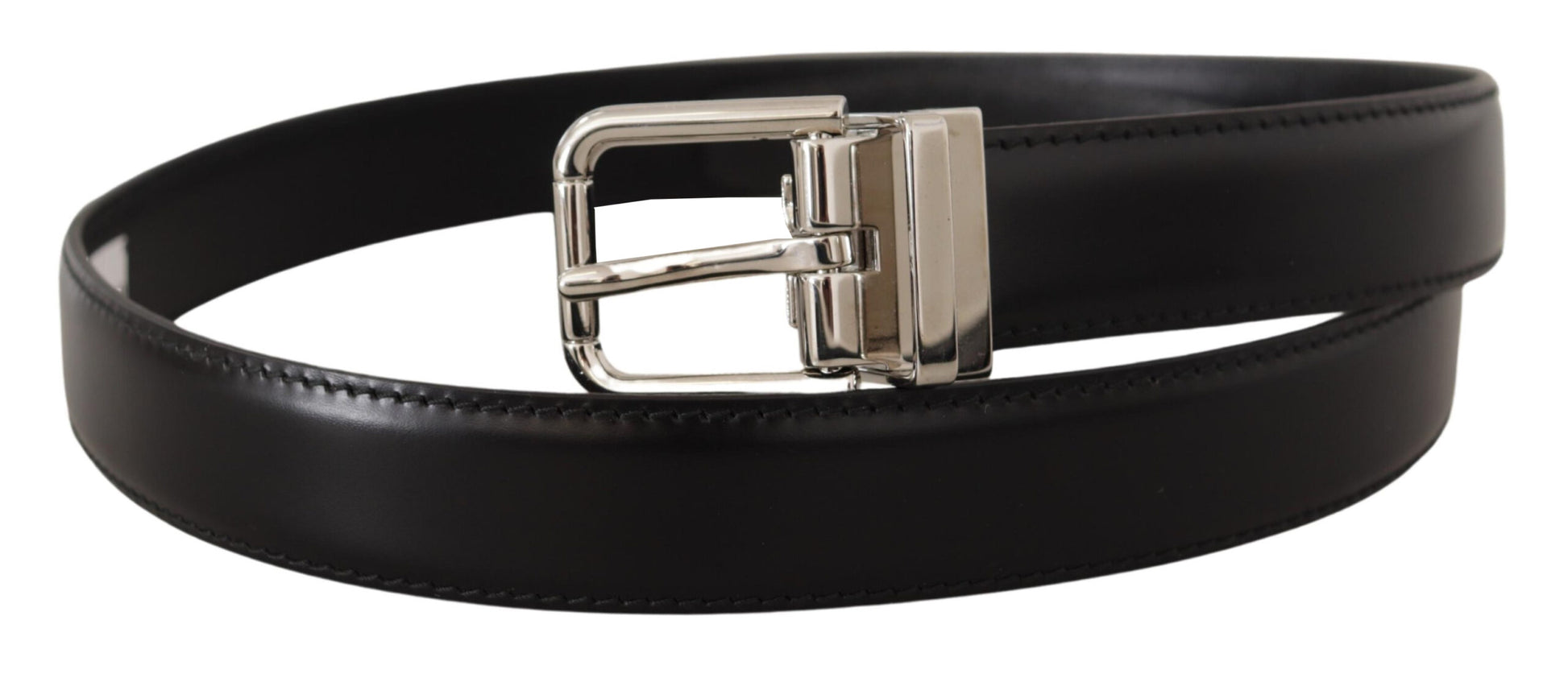 Dolce & Gabbana Sleek Black Leather Belt with Metal Buckle - KALAJ