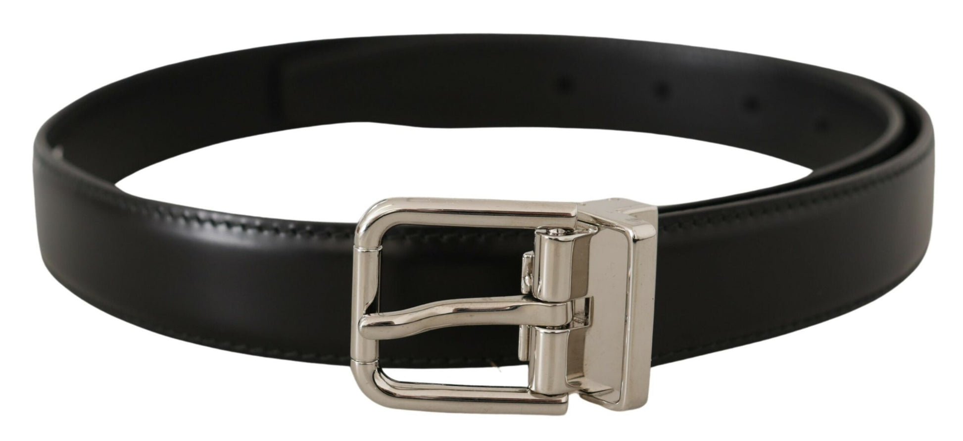 Dolce & Gabbana Sleek Black Leather Belt with Metal Buckle - KALAJ