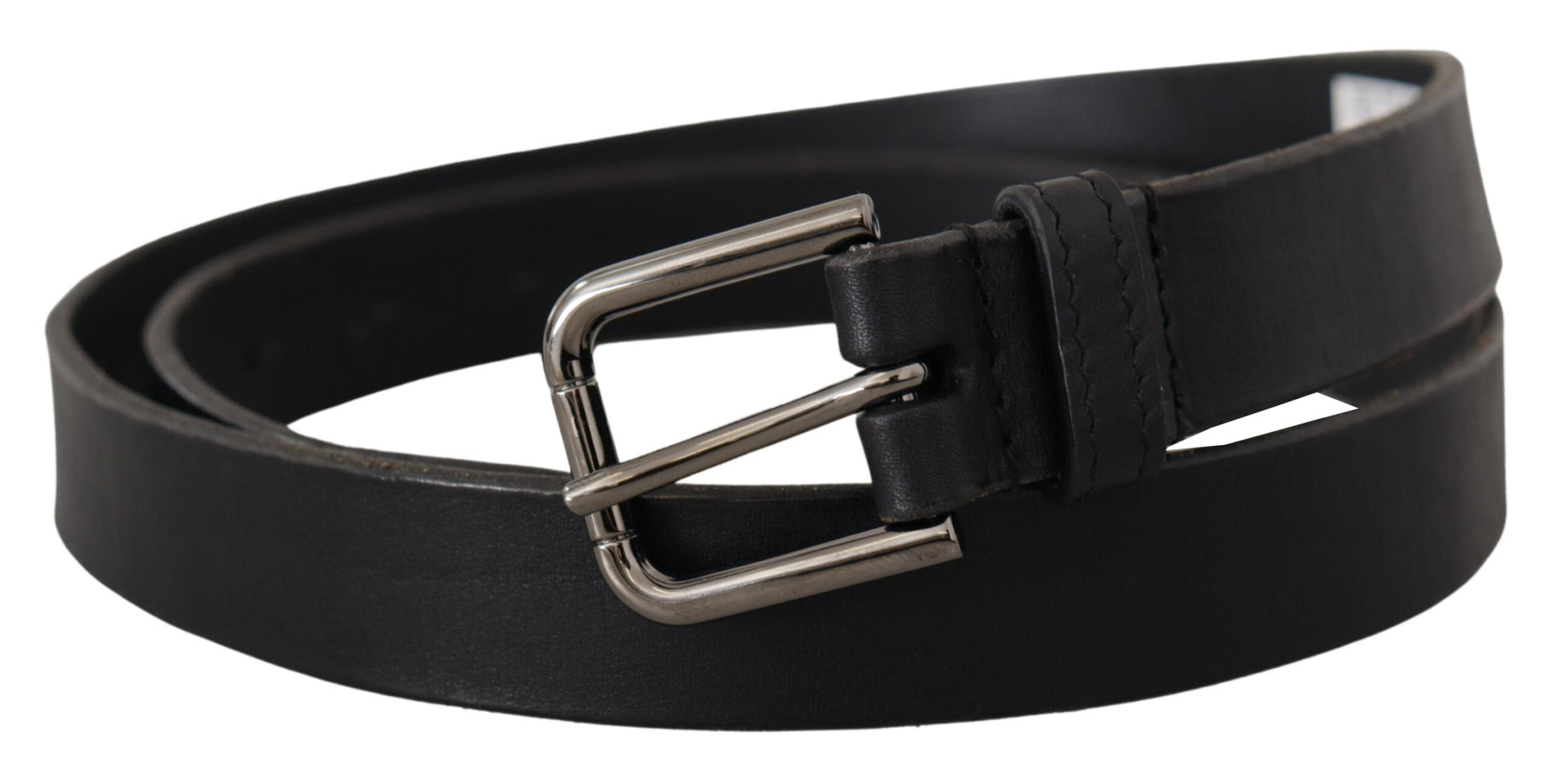 Dolce & Gabbana Elegant Black Leather Belt with Metal Buckle - KALAJ