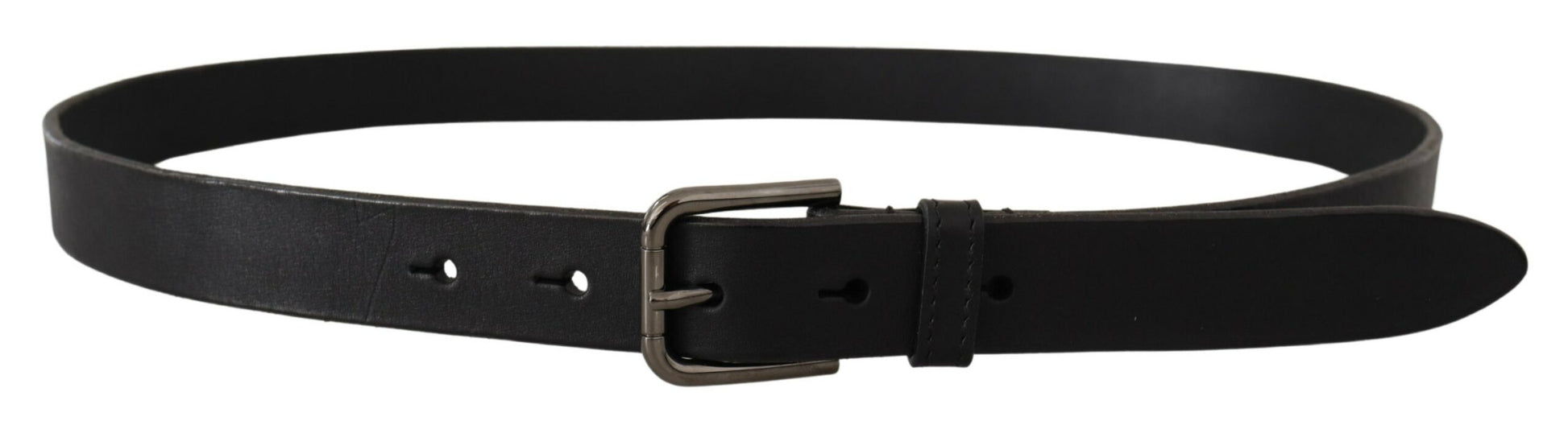 Dolce & Gabbana Elegant Black Leather Belt with Metal Buckle - KALAJ