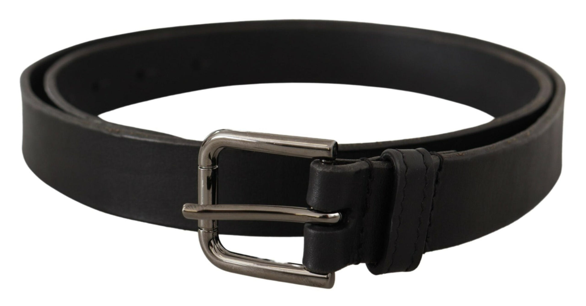 Dolce & Gabbana Elegant Black Leather Belt with Metal Buckle - KALAJ