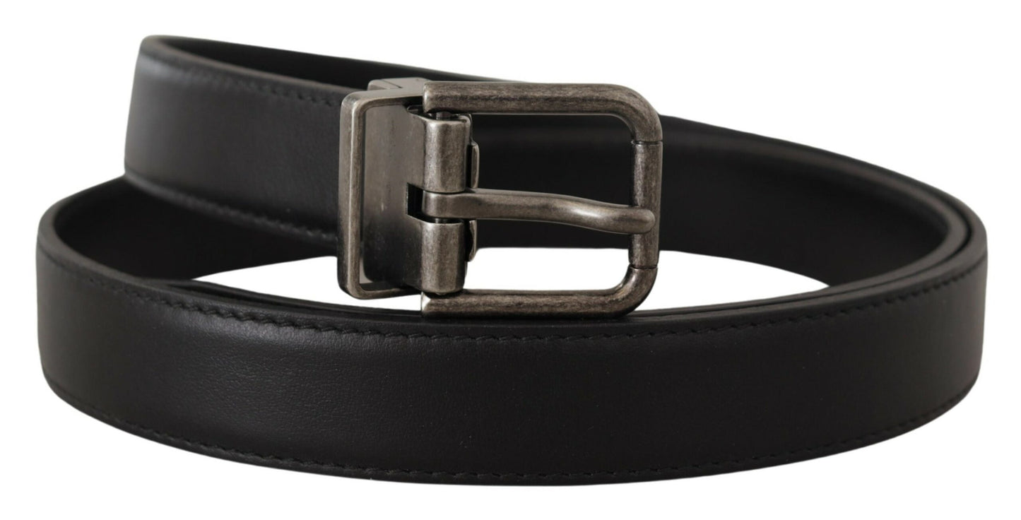 Dolce & Gabbana Elegant Black Leather Belt with Metal Buckle - KALAJ