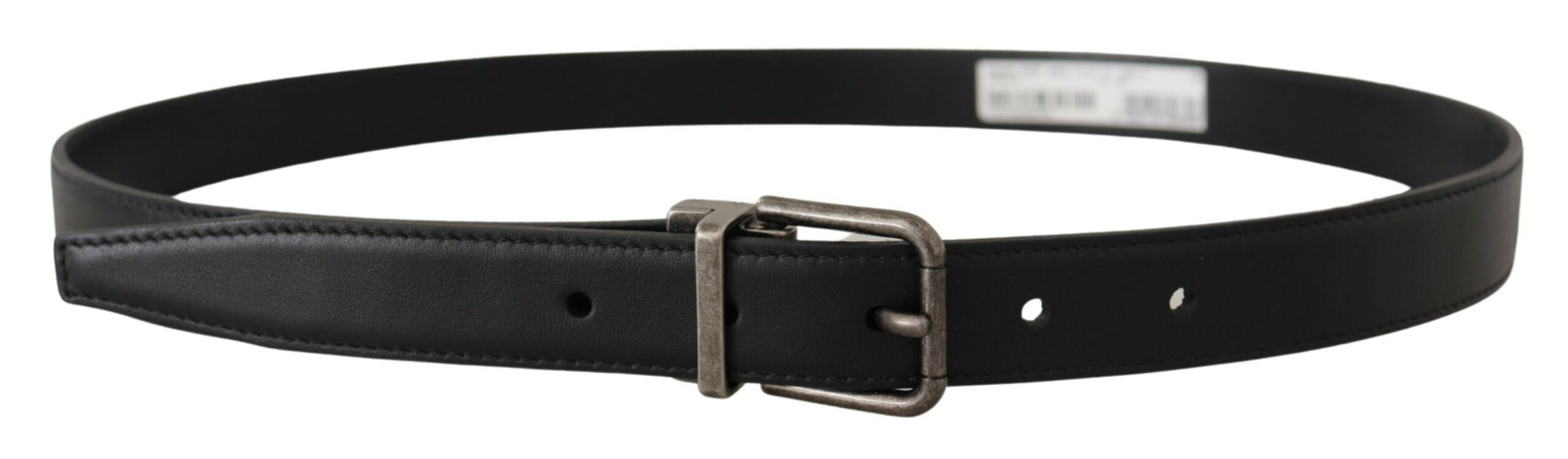 Dolce & Gabbana Elegant Black Leather Belt with Metal Buckle - KALAJ