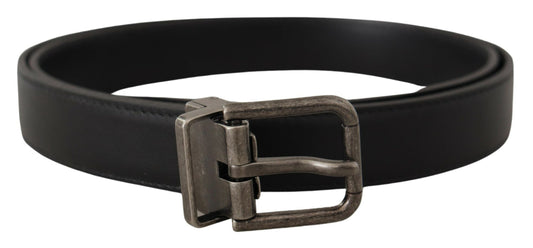 Dolce & Gabbana Elegant Black Leather Belt with Metal Buckle - KALAJ