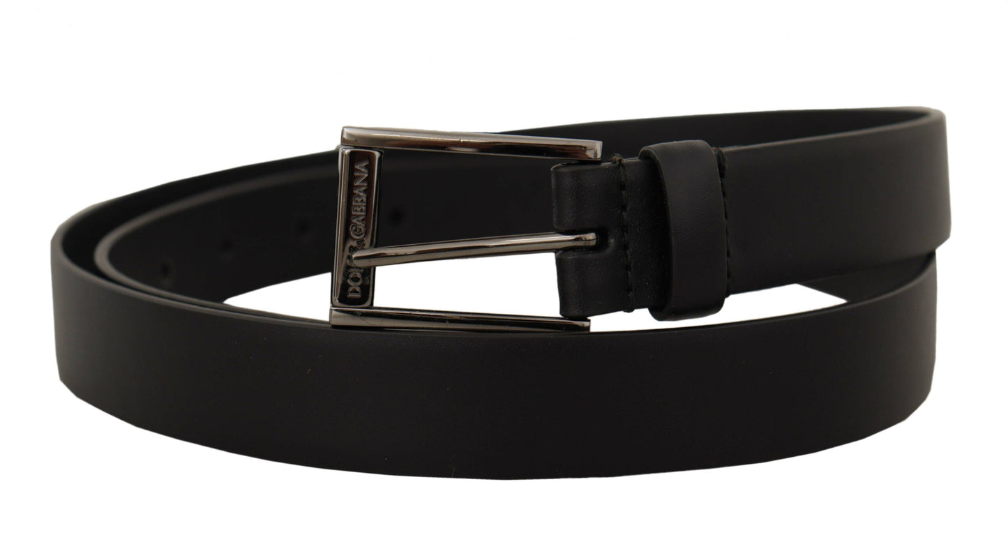 Dolce & Gabbana Elegant Black Leather Belt with Metal Buckle - KALAJ