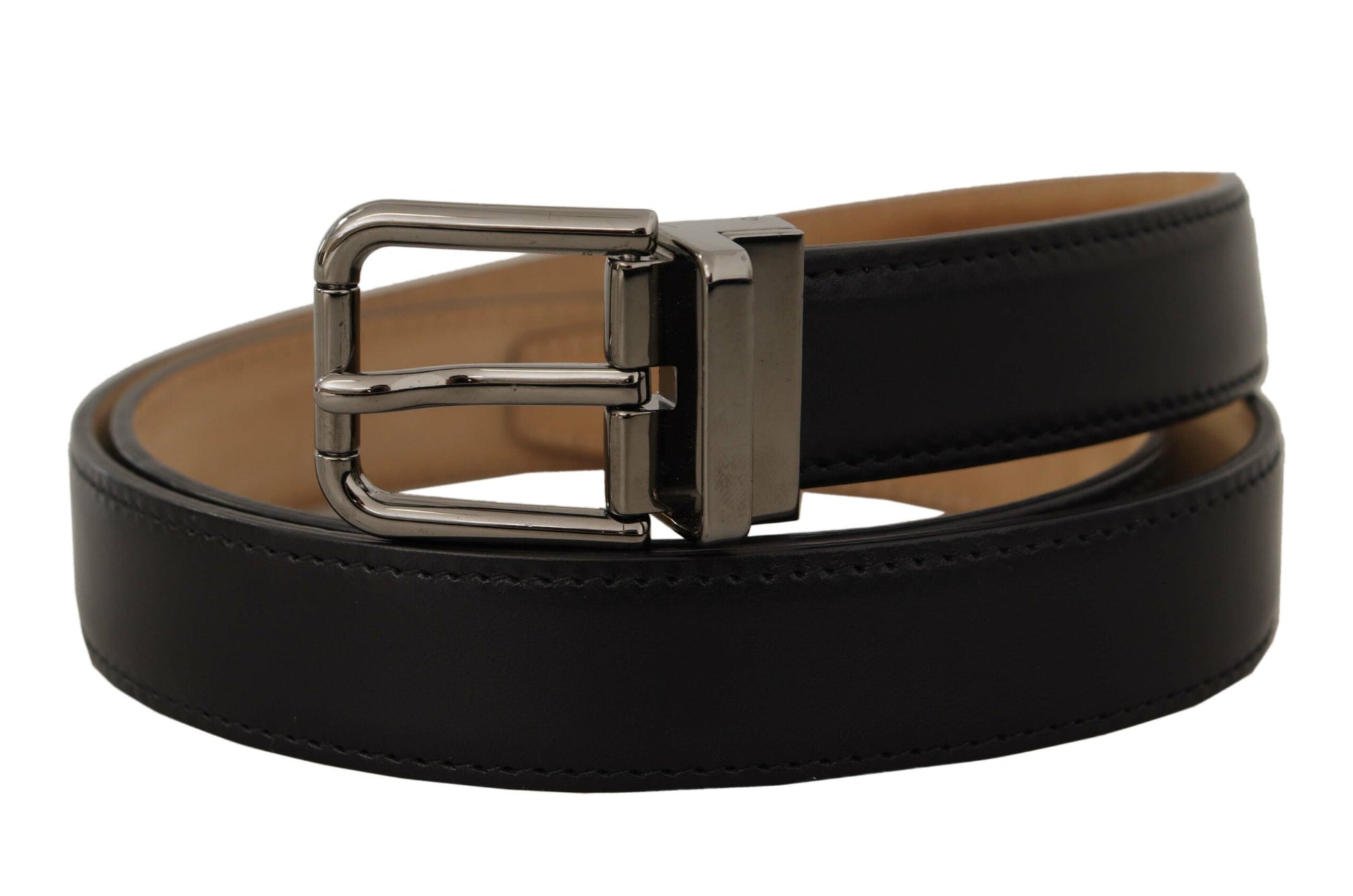 Dolce & Gabbana Sleek Black Leather Belt with Metal Buckle - KALAJ