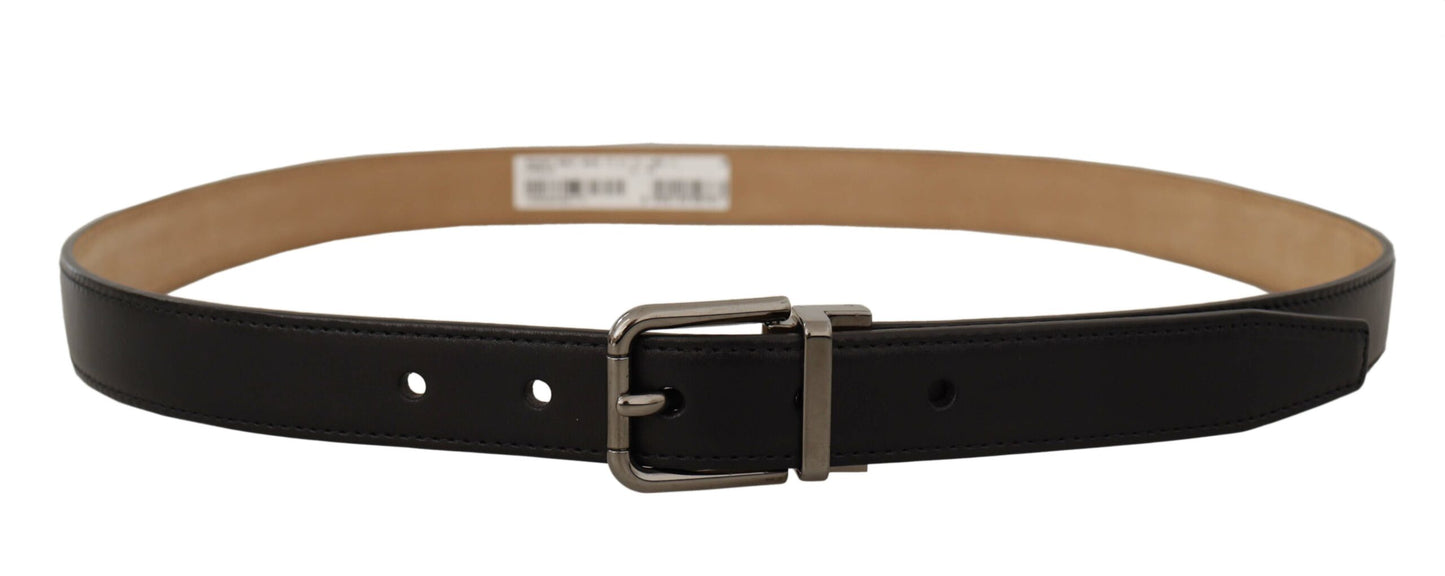 Dolce & Gabbana Sleek Black Leather Belt with Metal Buckle - KALAJ