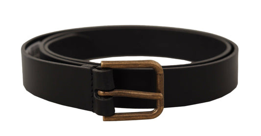 Dolce & Gabbana Elegant Black Leather Belt with Metal Buckle - KALAJ