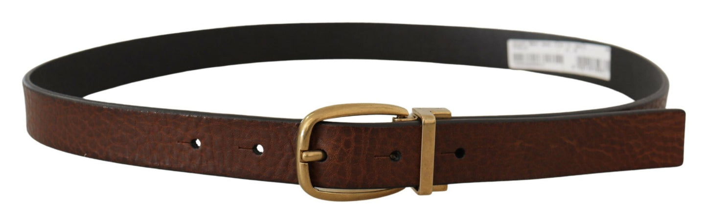 Dolce & Gabbana Elegant Brown Leather Belt with Logo Buckle - KALAJ