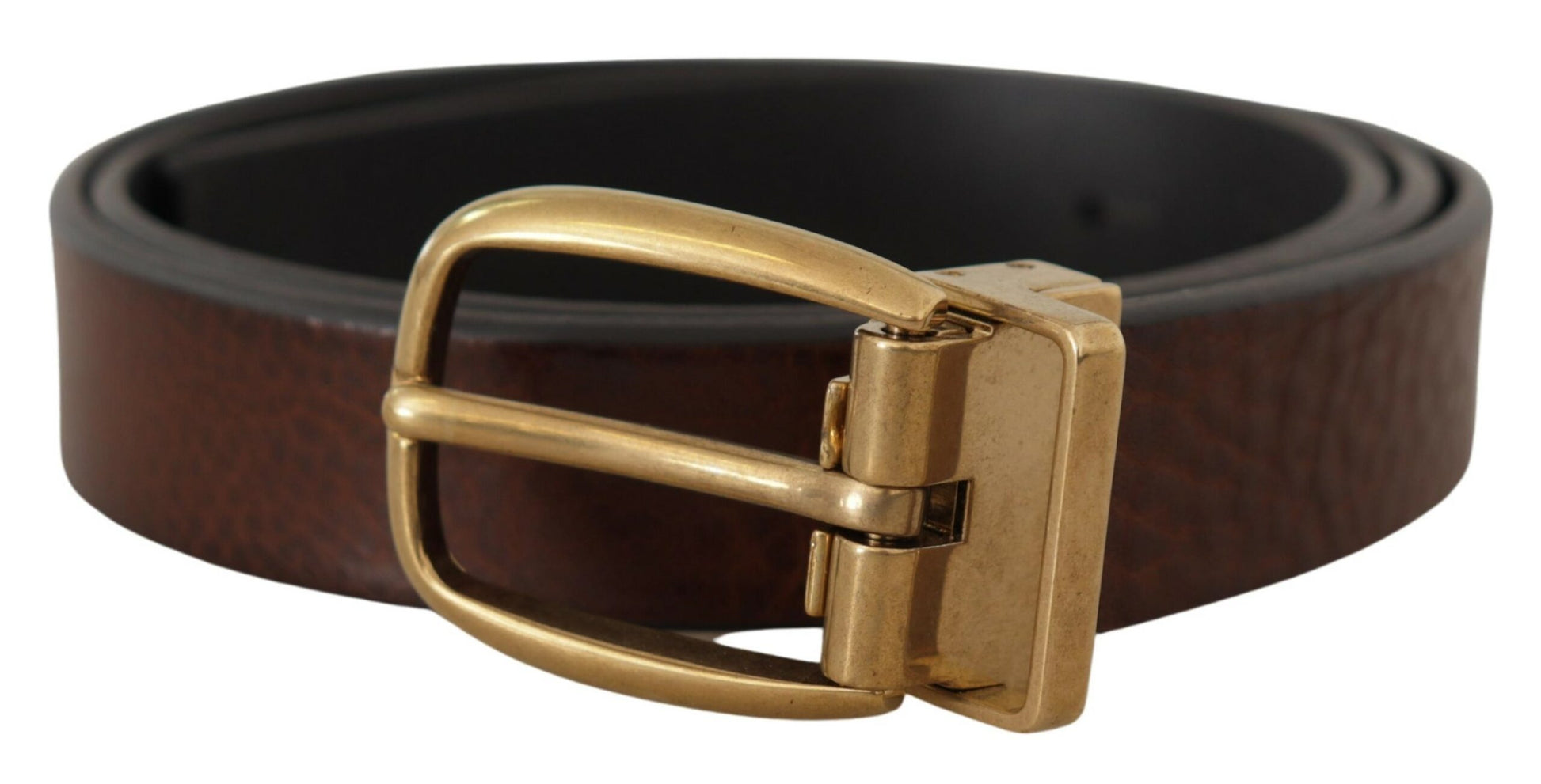 Dolce & Gabbana Elegant Brown Leather Belt with Logo Buckle - KALAJ