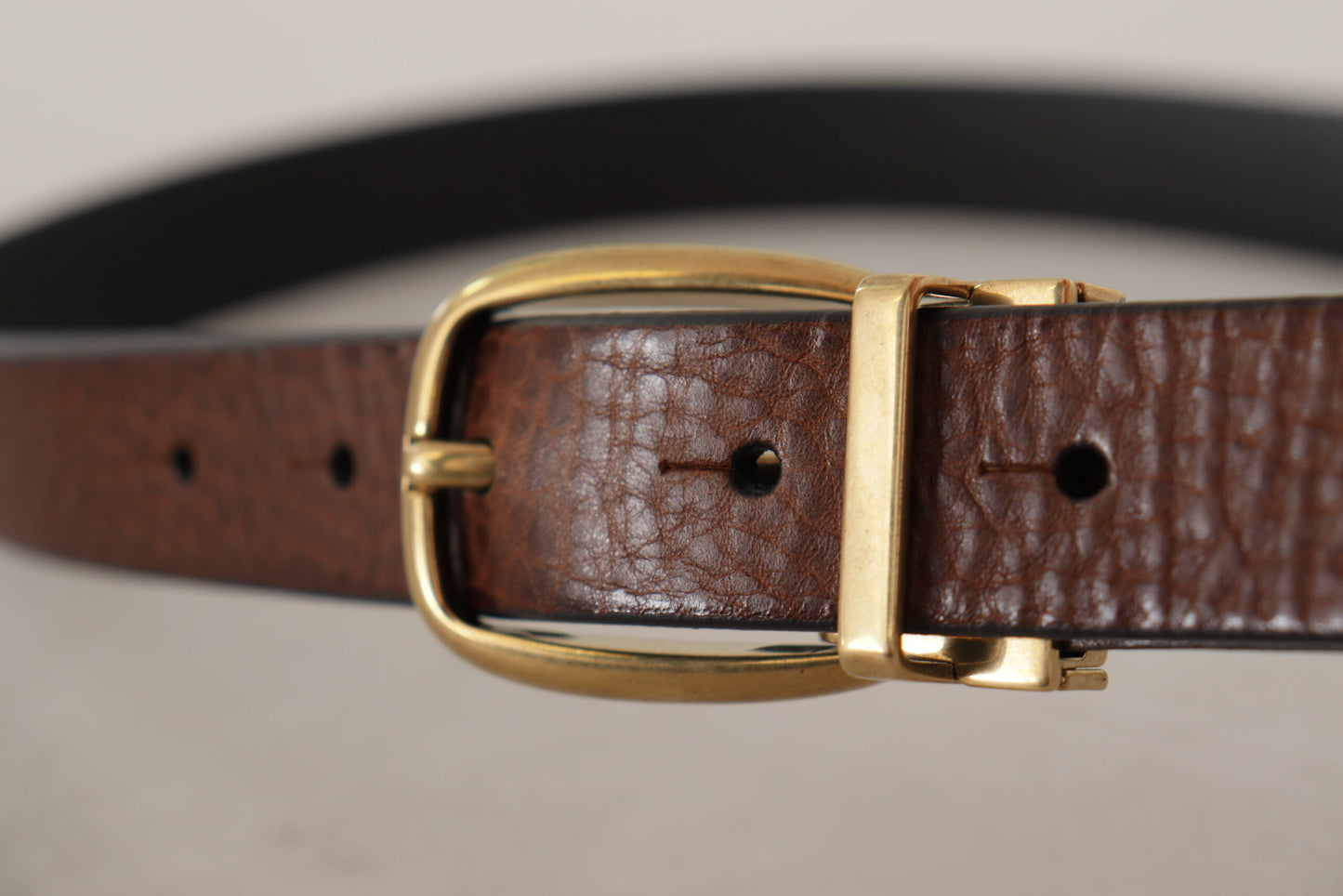 Dolce & Gabbana Elegant Brown Leather Belt with Logo Buckle - KALAJ