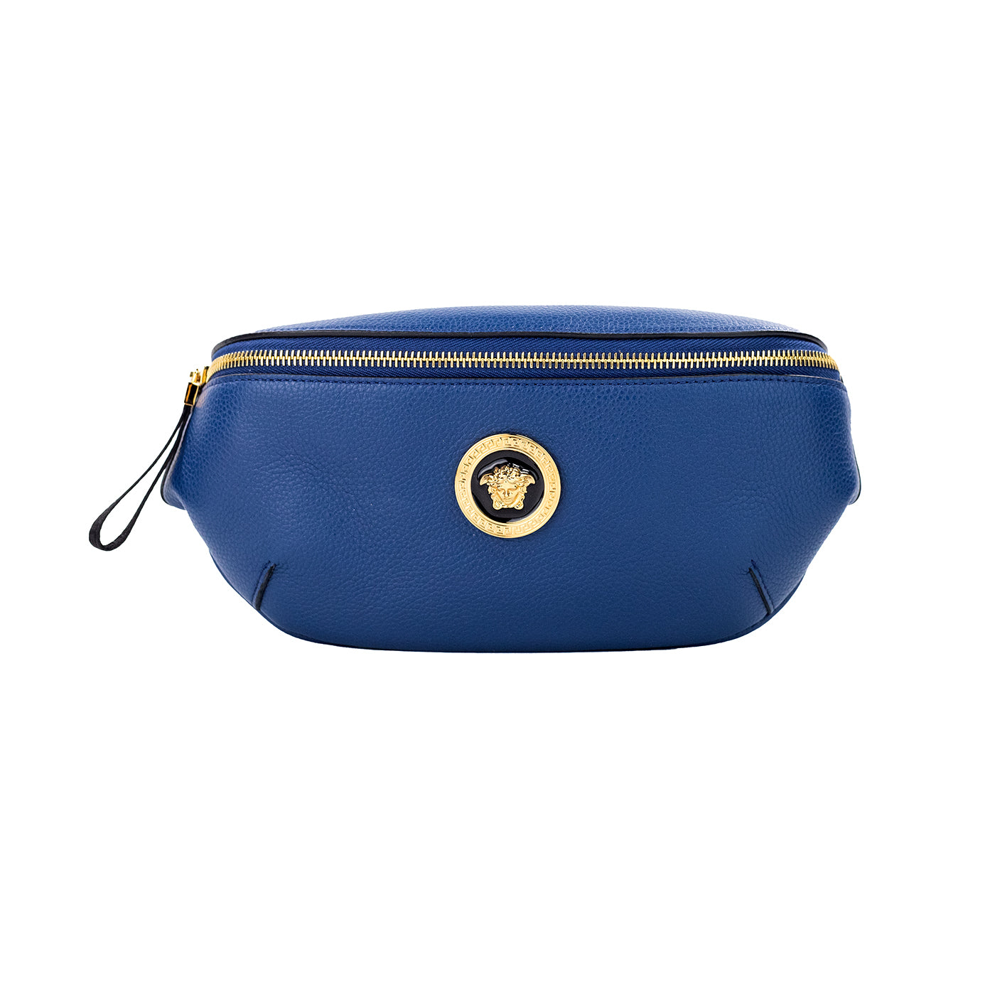 Versace Small Navy Calf Leather Medusa Pendant Fanny Waist Pack Belt Bag - KALAJ