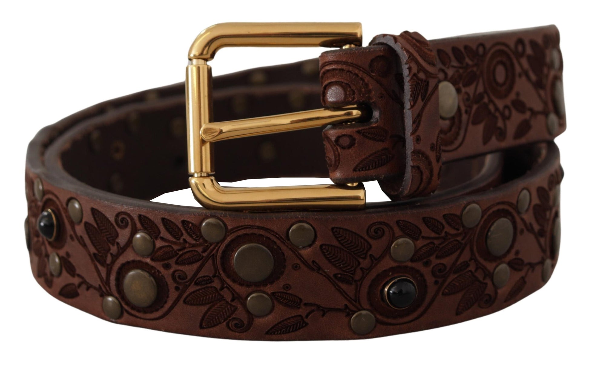 Dolce & Gabbana Elegant Leather Belt with Engraved Buckle - KALAJ