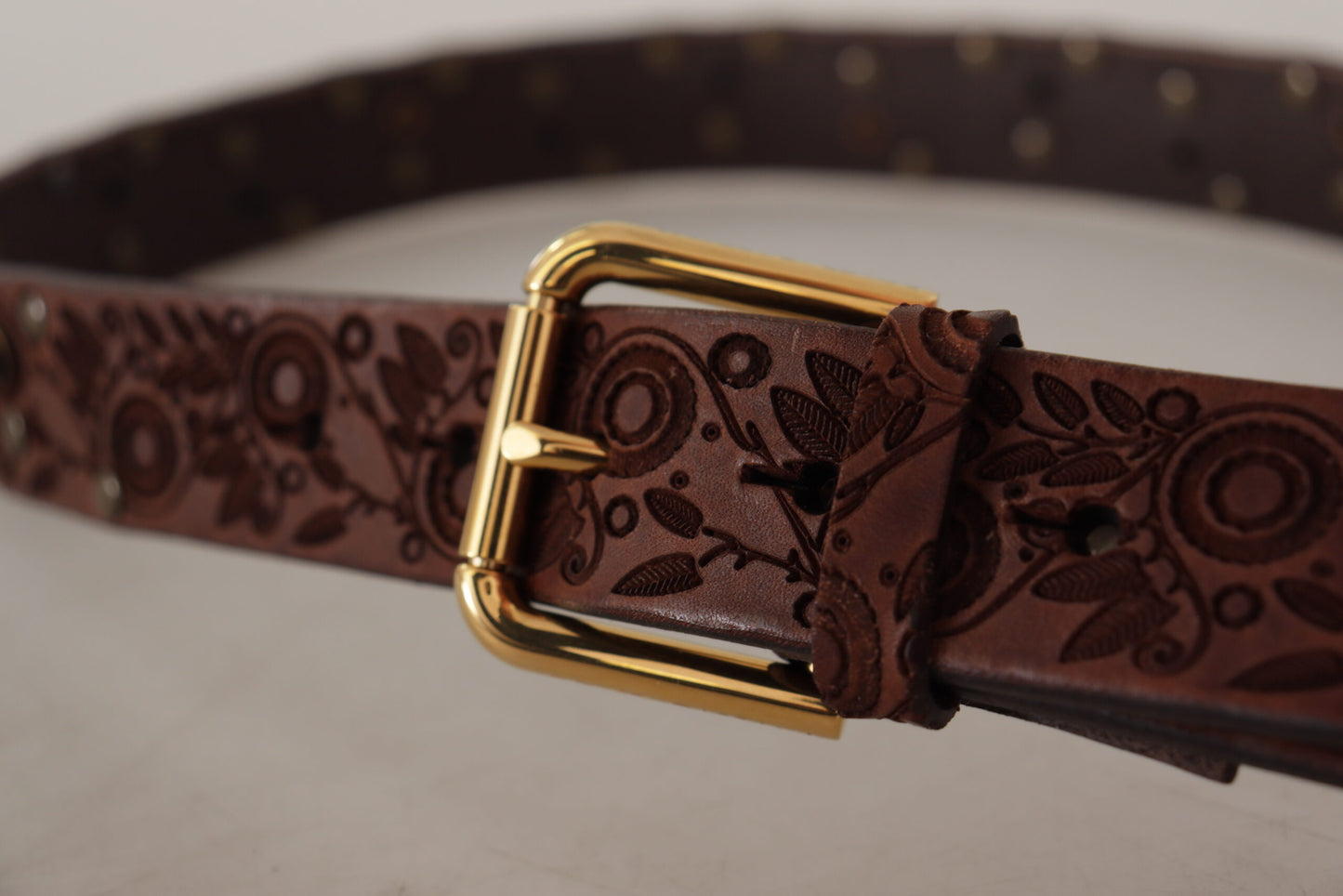 Dolce & Gabbana Elegant Leather Belt with Engraved Buckle - KALAJ