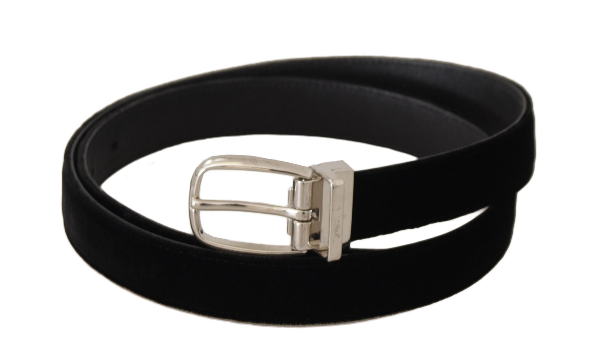 Dolce & Gabbana Elegant Velvet Black Belt with Logo Buckle - KALAJ