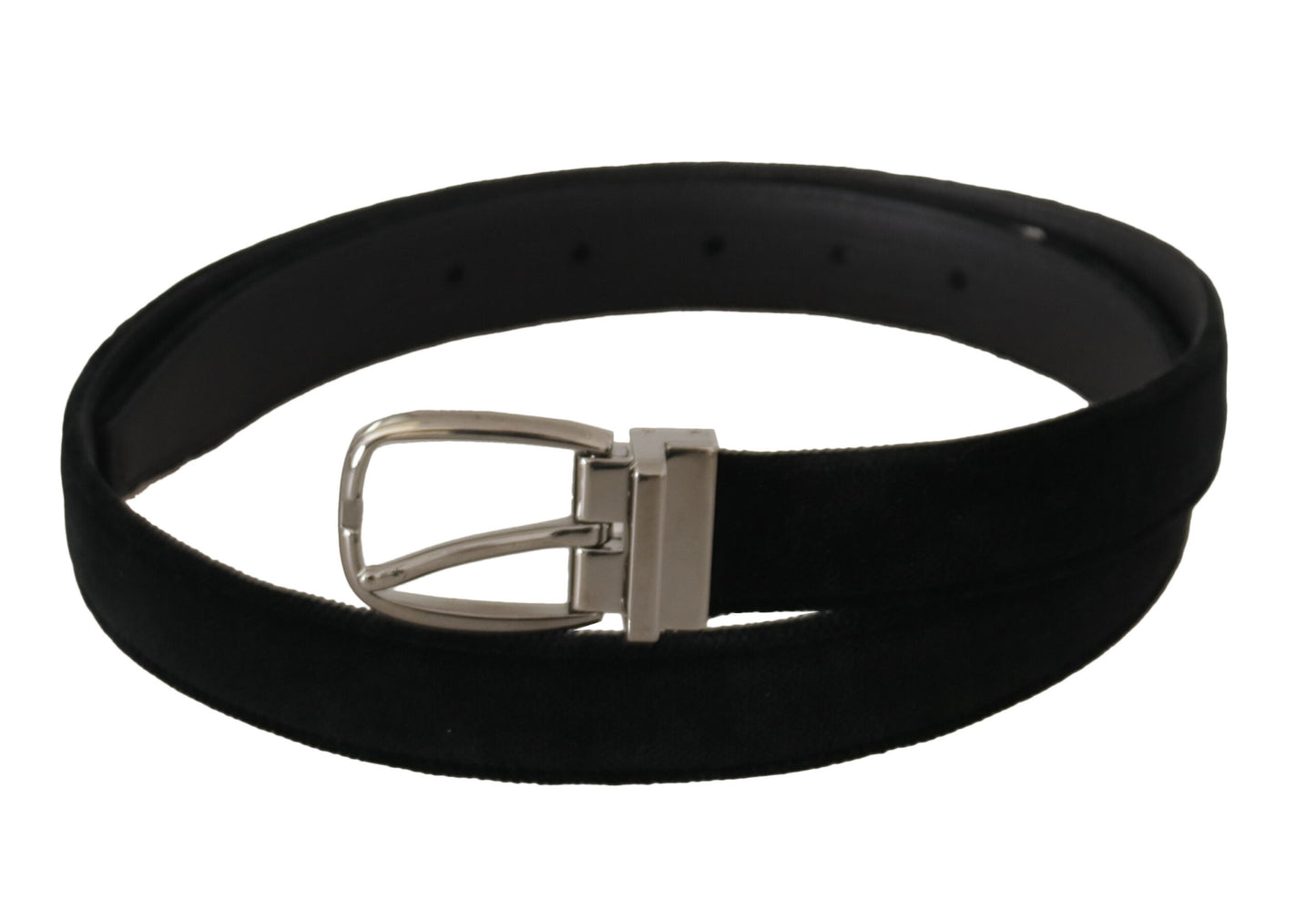 Dolce & Gabbana Elegant Black Velvet Engraved Buckle Belt - KALAJ