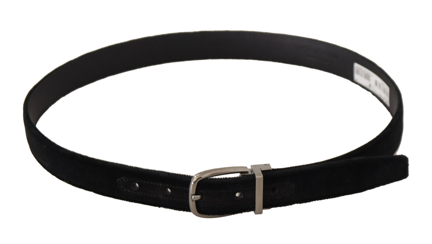 Dolce & Gabbana Elegant Black Velvet Engraved Buckle Belt - KALAJ