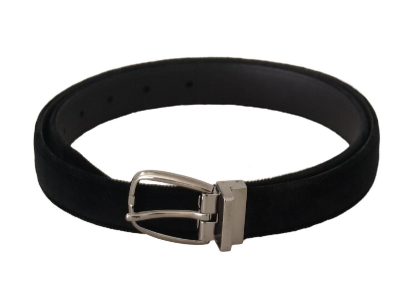 Dolce & Gabbana Elegant Black Velvet Engraved Buckle Belt - KALAJ