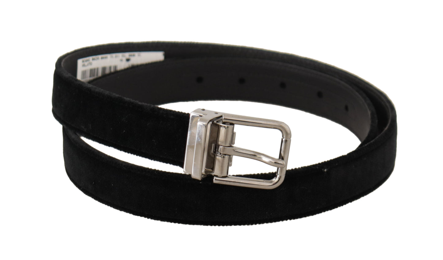 Dolce & Gabbana Elegant Black Velvet Designer Belt - KALAJ