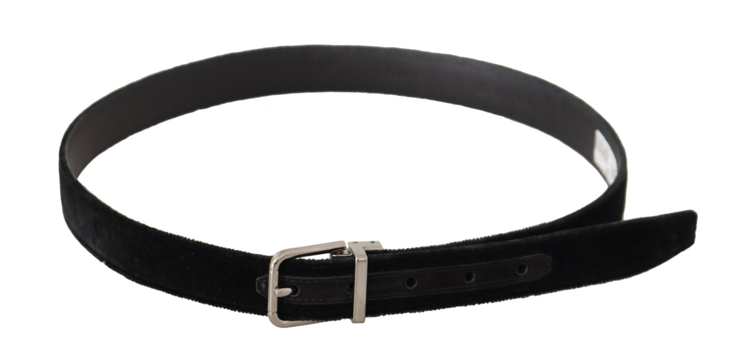 Dolce & Gabbana Elegant Black Velvet Designer Belt - KALAJ