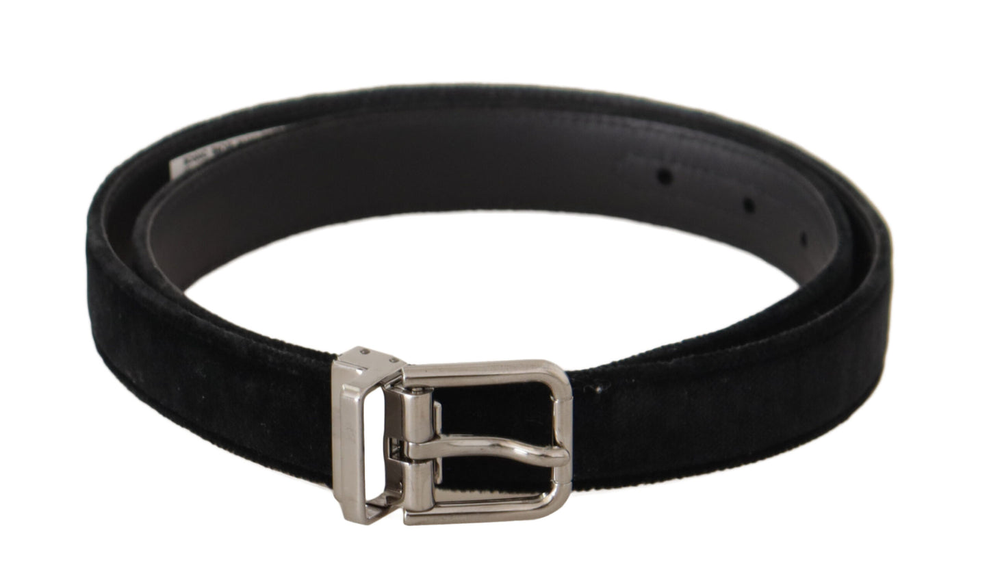 Dolce & Gabbana Elegant Black Velvet Designer Belt - KALAJ