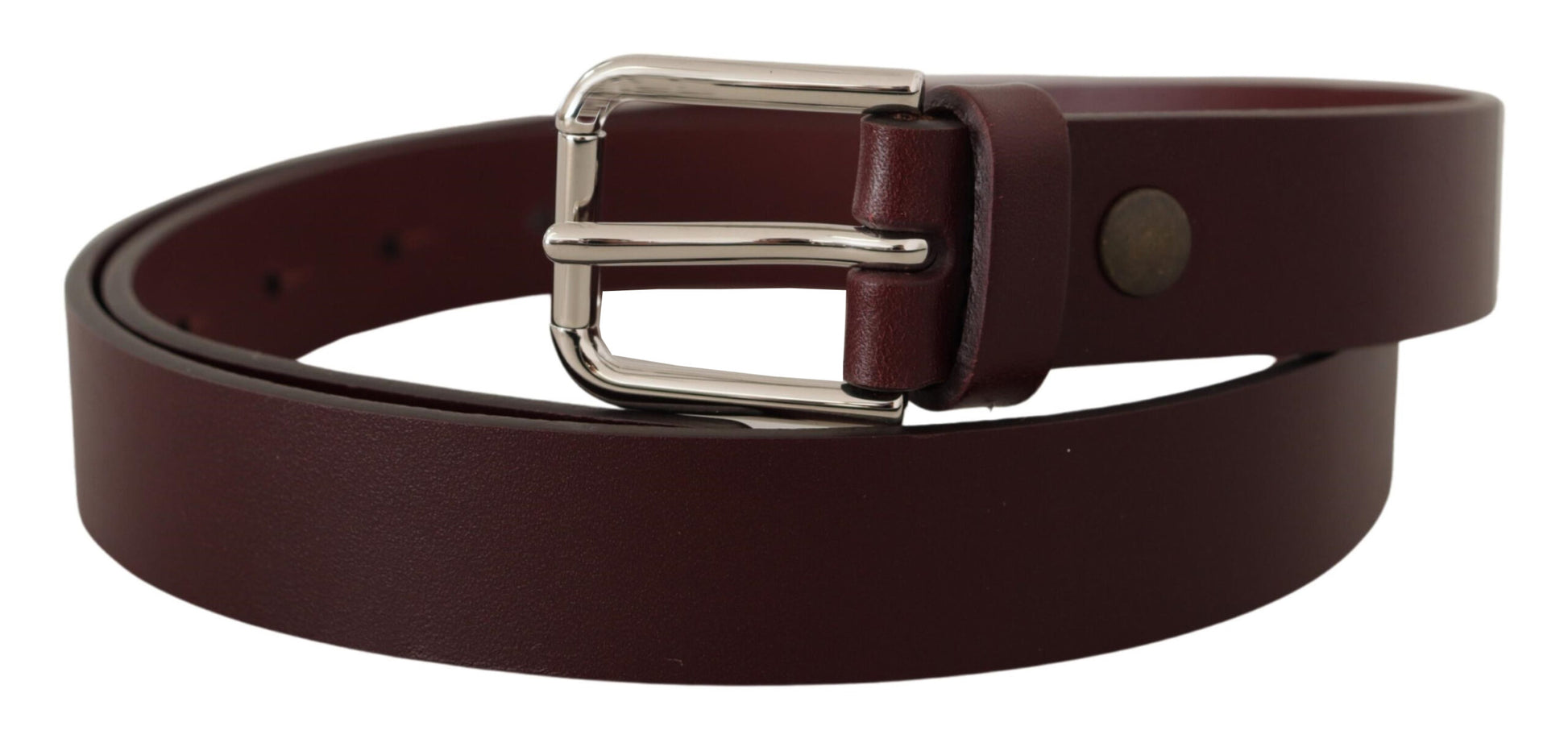 Dolce & Gabbana Maroon Luxe Leather Belt with Metal Buckle - KALAJ