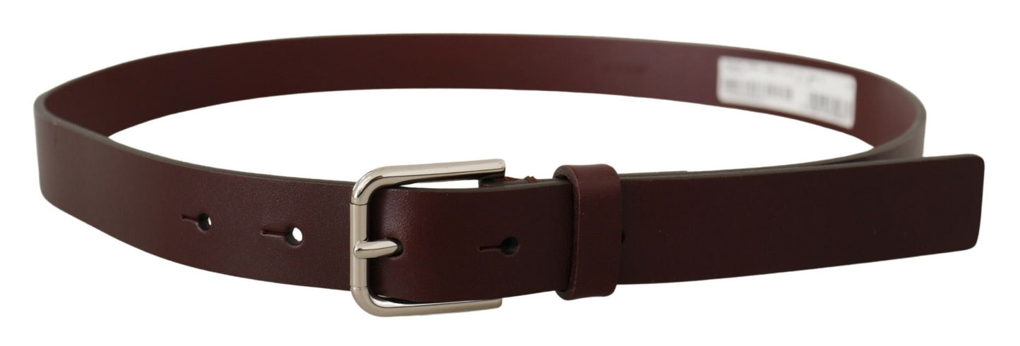 Dolce & Gabbana Maroon Luxe Leather Belt with Metal Buckle - KALAJ