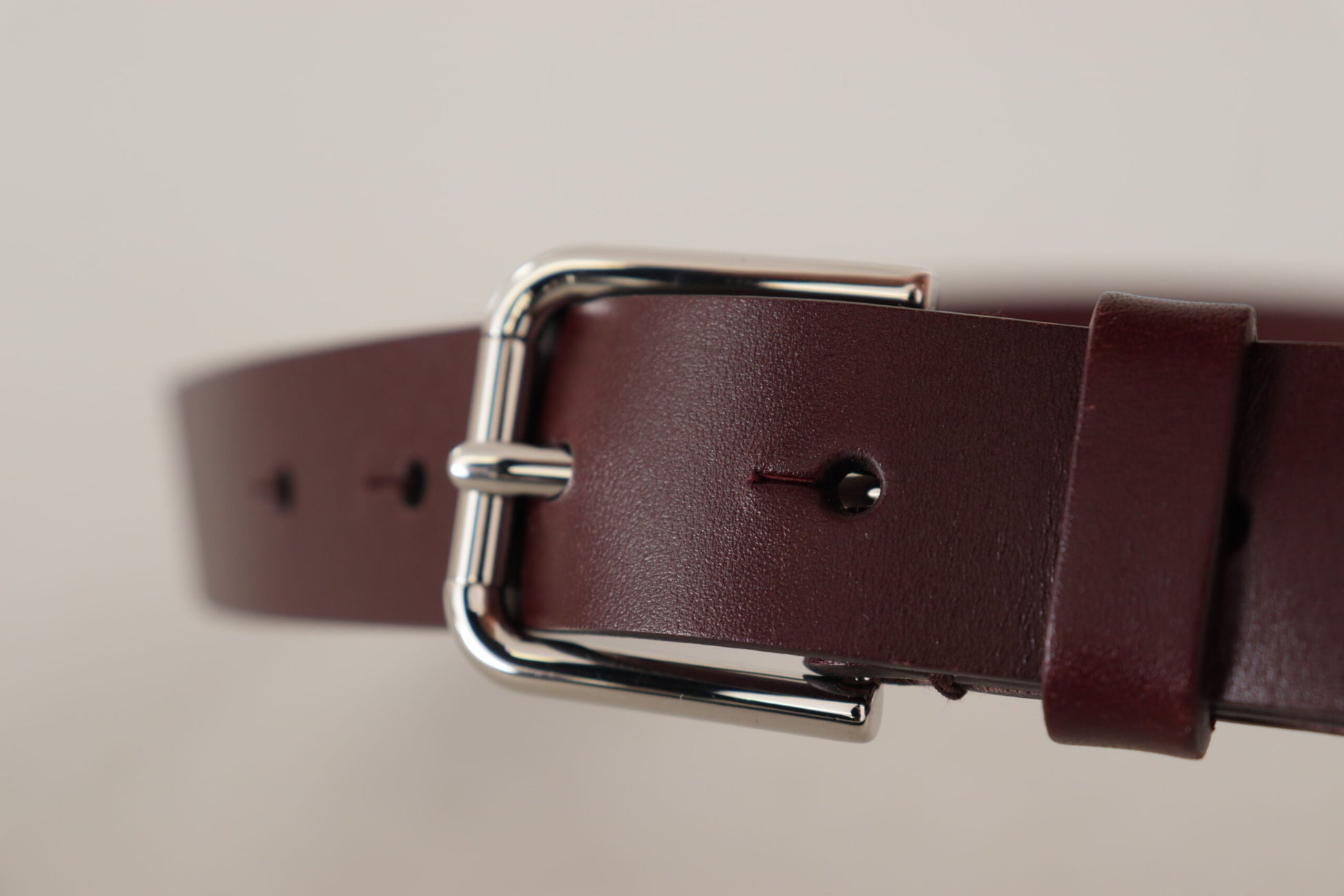 Dolce & Gabbana Maroon Luxe Leather Belt with Metal Buckle - KALAJ