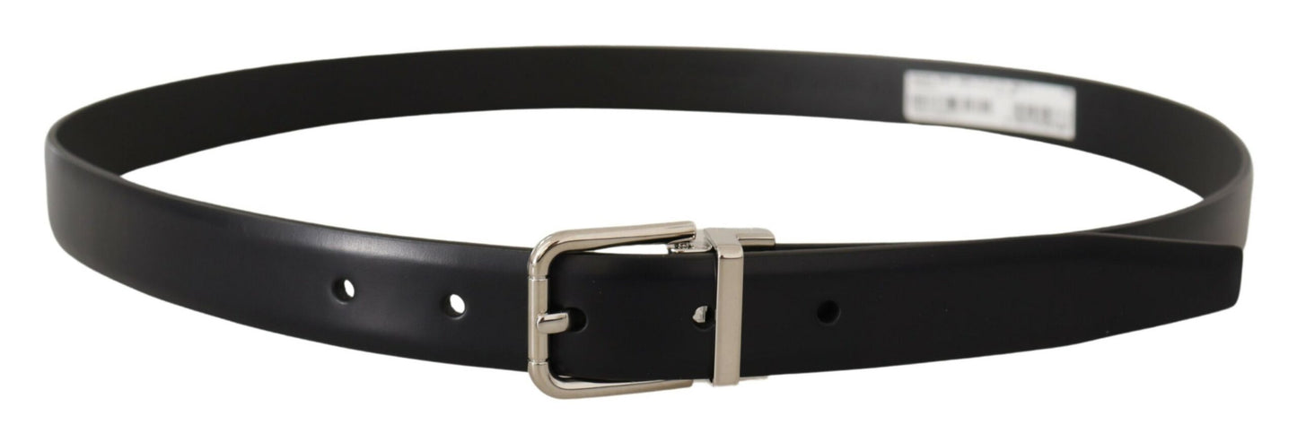 Dolce & Gabbana Elegant Black Leather Belt with Metal Buckle - KALAJ