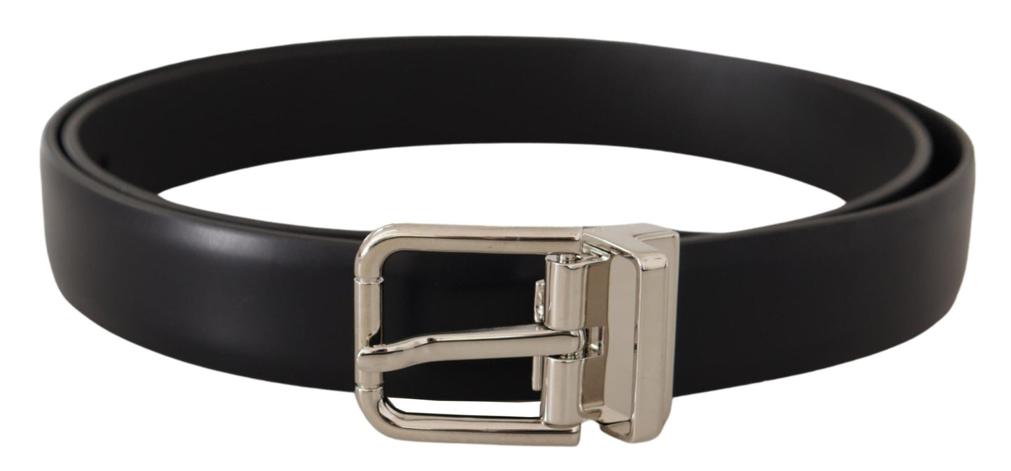 Dolce & Gabbana Elegant Black Leather Belt with Metal Buckle - KALAJ