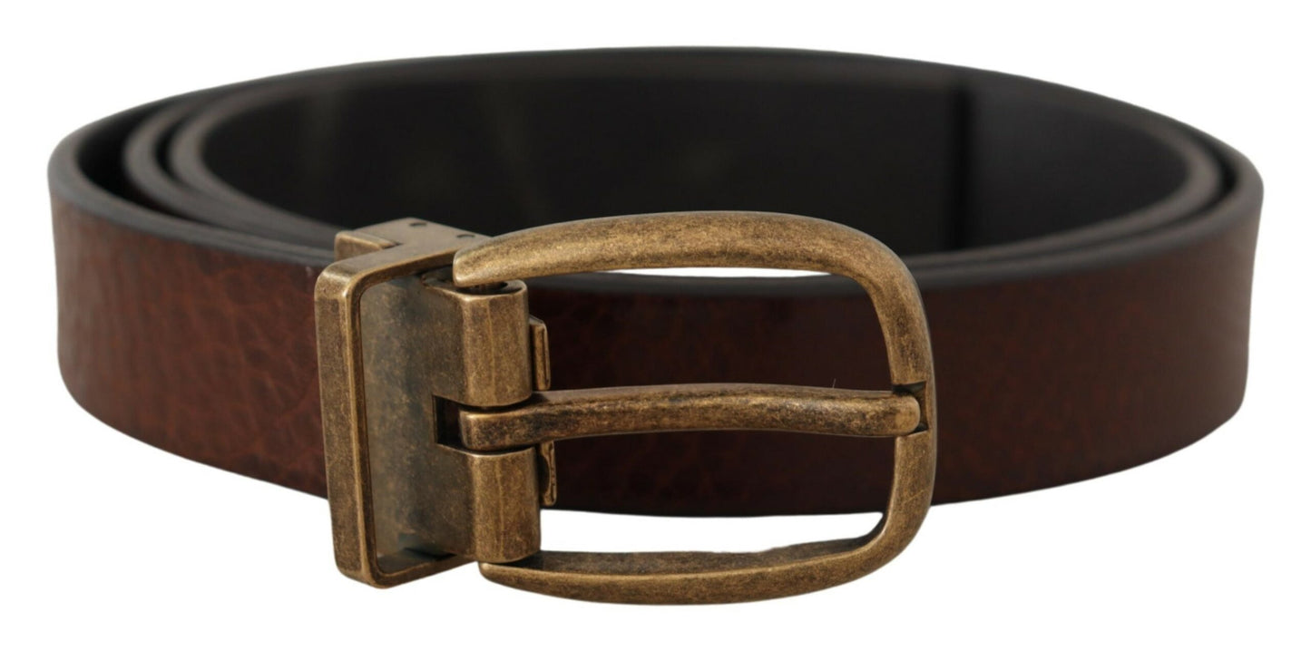 Dolce & Gabbana Elegant Leather Belt with Metal Buckle - KALAJ