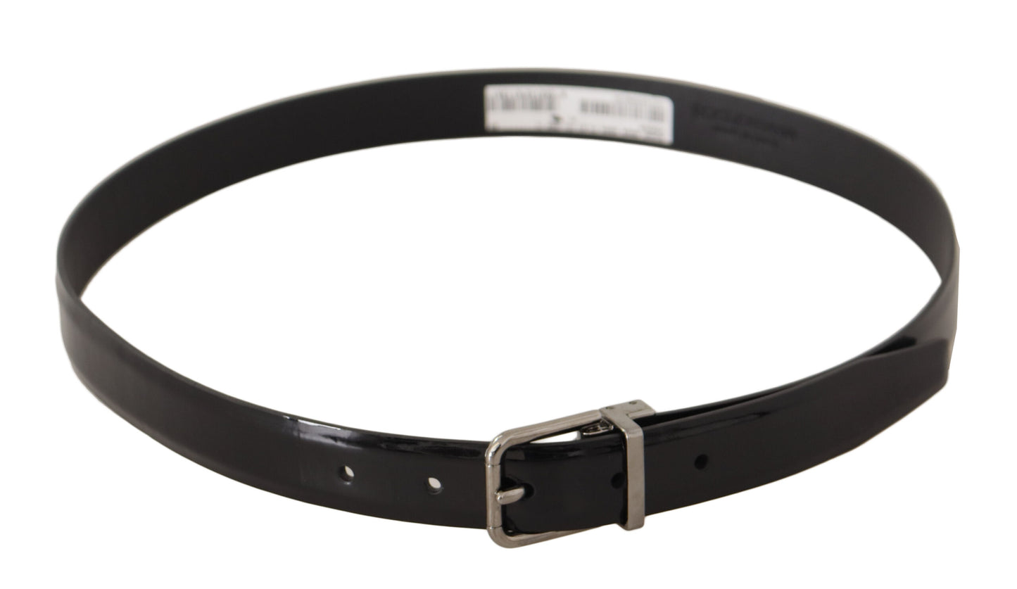 Dolce & Gabbana Elegant Black Leather Belt with Metal Buckle - KALAJ