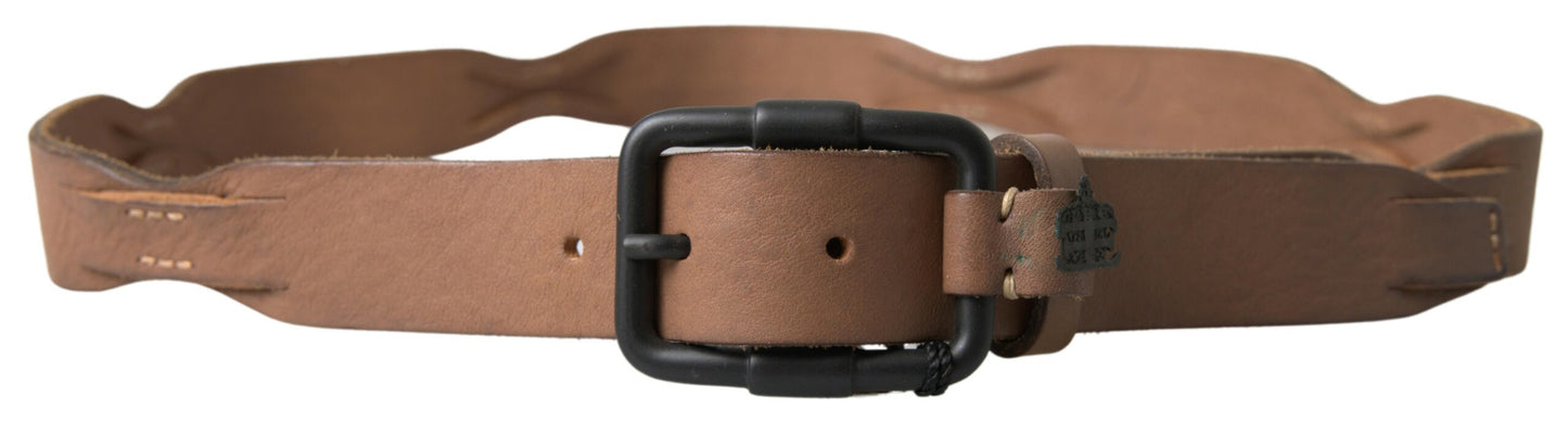 Ermanno Scervino Elegant Brown Leather Waist Belt with Black Metal Buckle - KALAJ