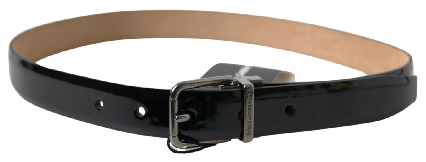 Dolce & Gabbana Elegant Black Leather Belt with Metal Buckle - KALAJ