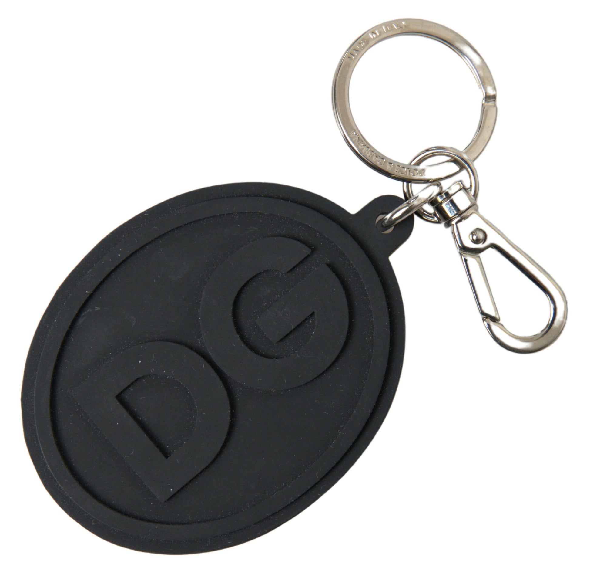 Dolce & Gabbana Elegant Black Rubber and Brass Keychain - KALAJ