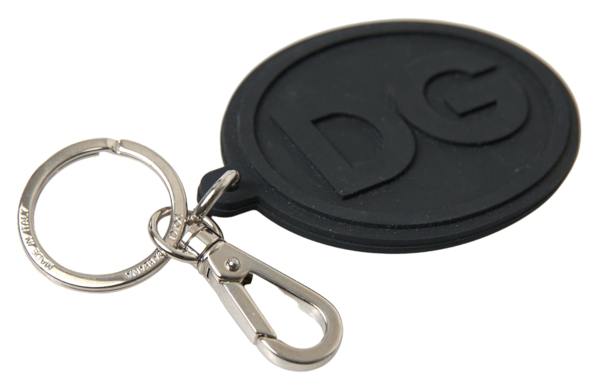 Dolce & Gabbana Elegant Black Rubber and Brass Keychain - KALAJ