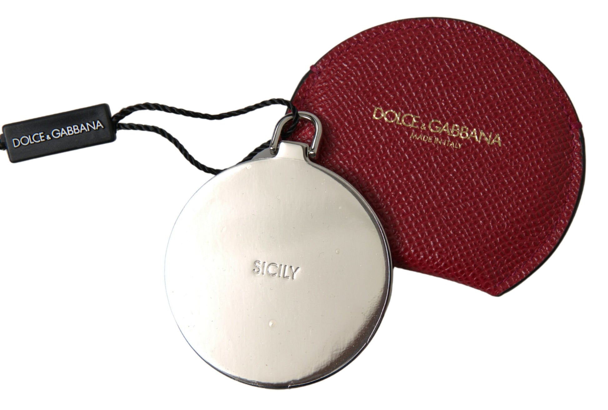 Dolce & Gabbana Chic Red Leather Hand Mirror Holder - KALAJ