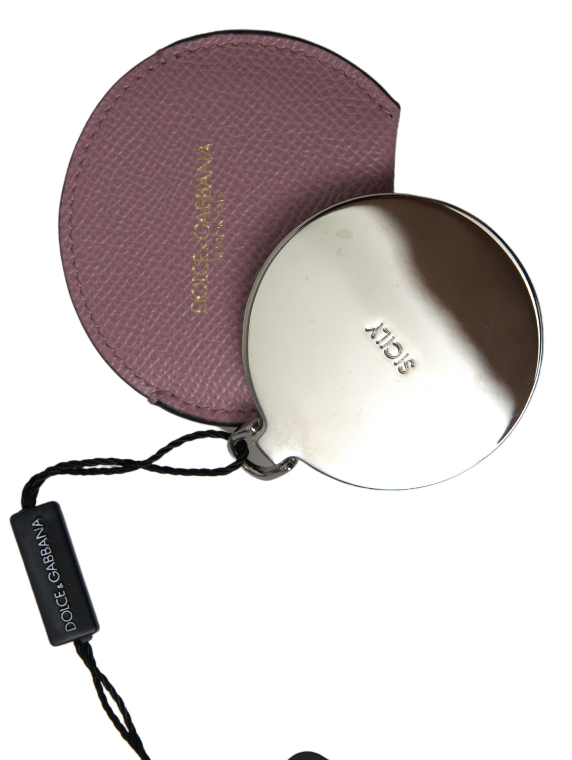 Dolce & Gabbana Elegant Pink Leather Hand Mirror Holder - KALAJ