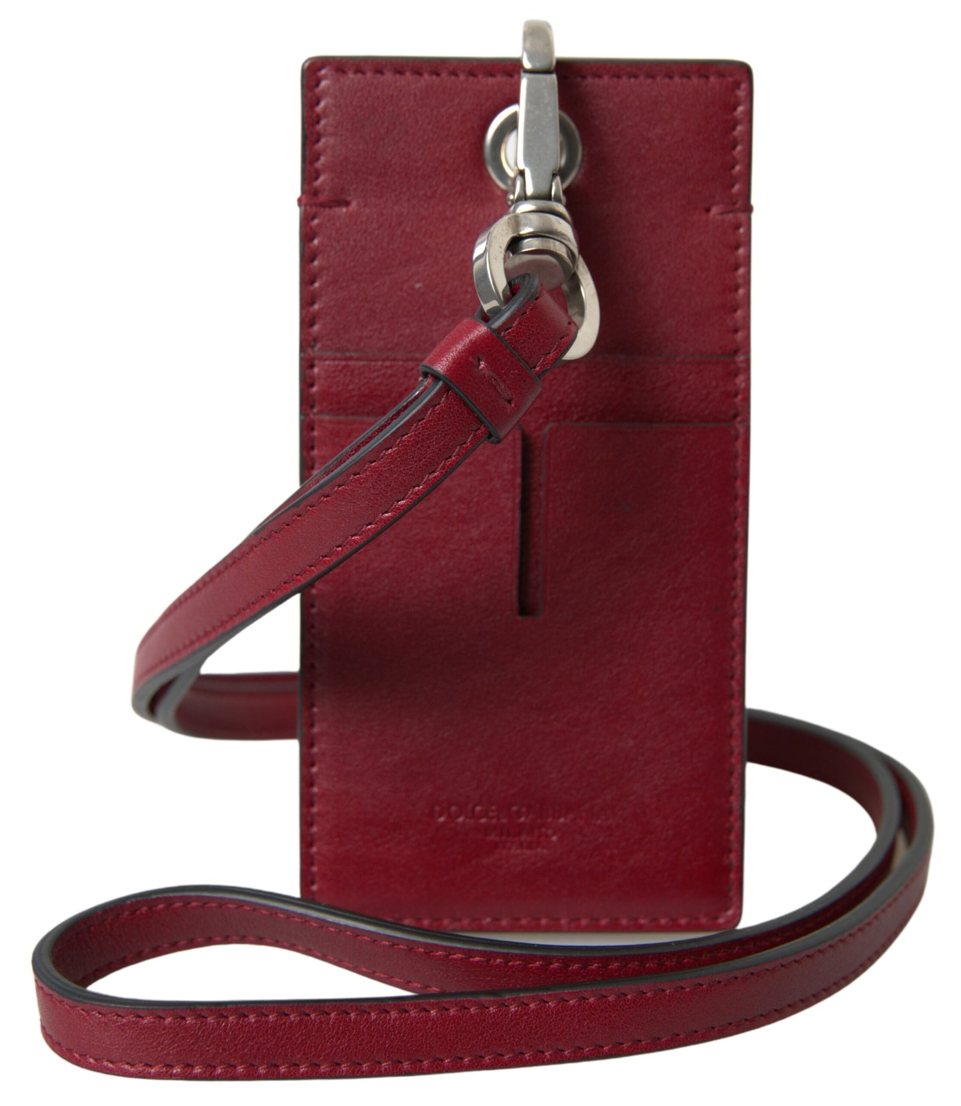 Dolce & Gabbana Elegant Red Leather Cardholder with Lanyard - KALAJ