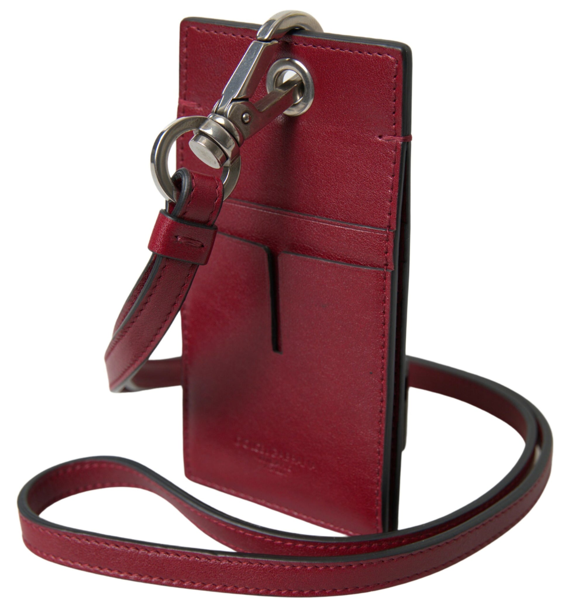 Dolce & Gabbana Elegant Red Leather Cardholder with Lanyard - KALAJ