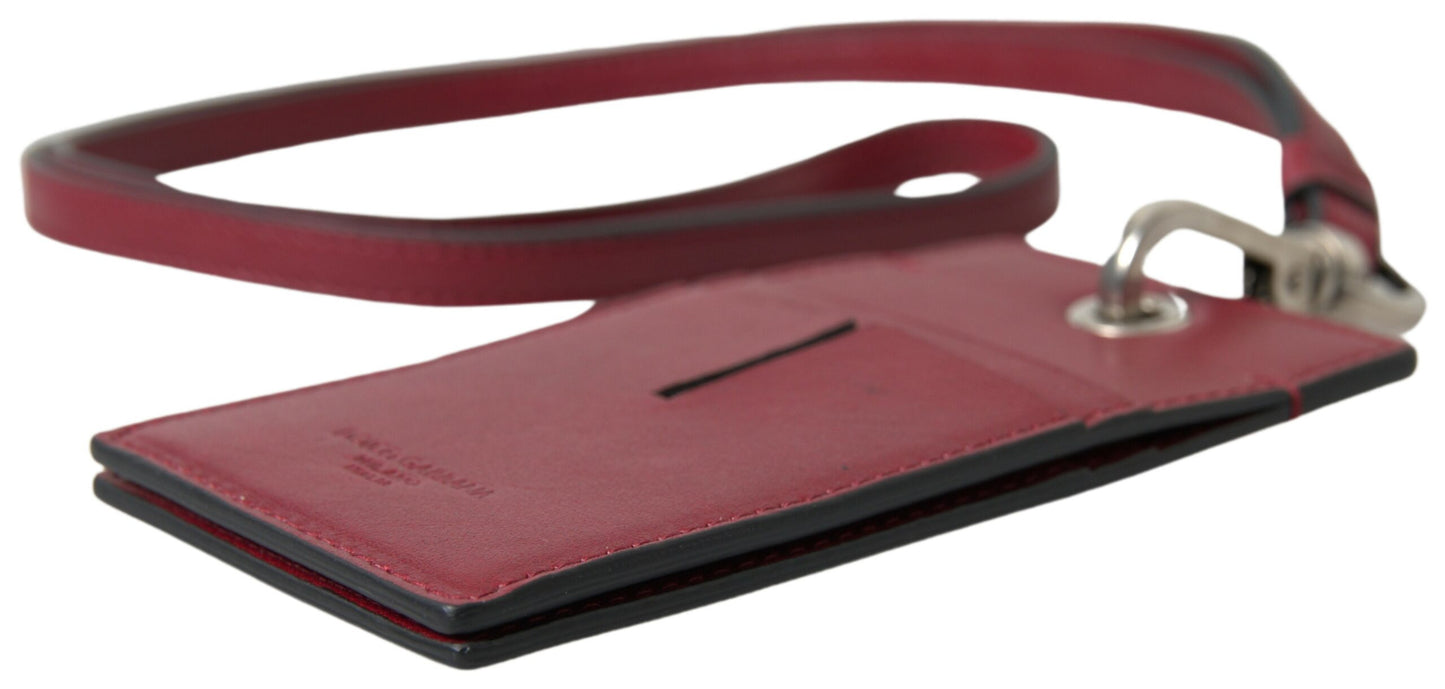 Dolce & Gabbana Elegant Red Leather Cardholder with Lanyard - KALAJ