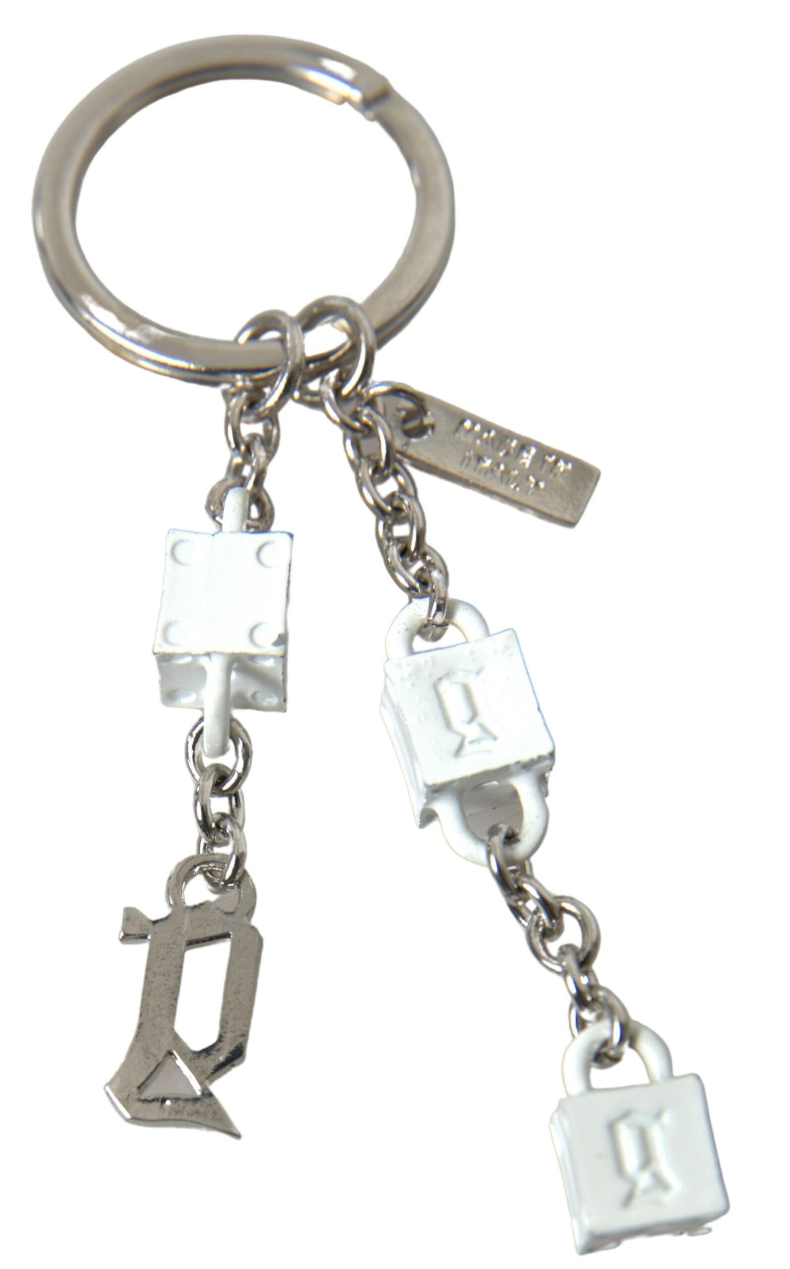 Dolce & Gabbana Silver Brass Logo Charm Keychain - KALAJ