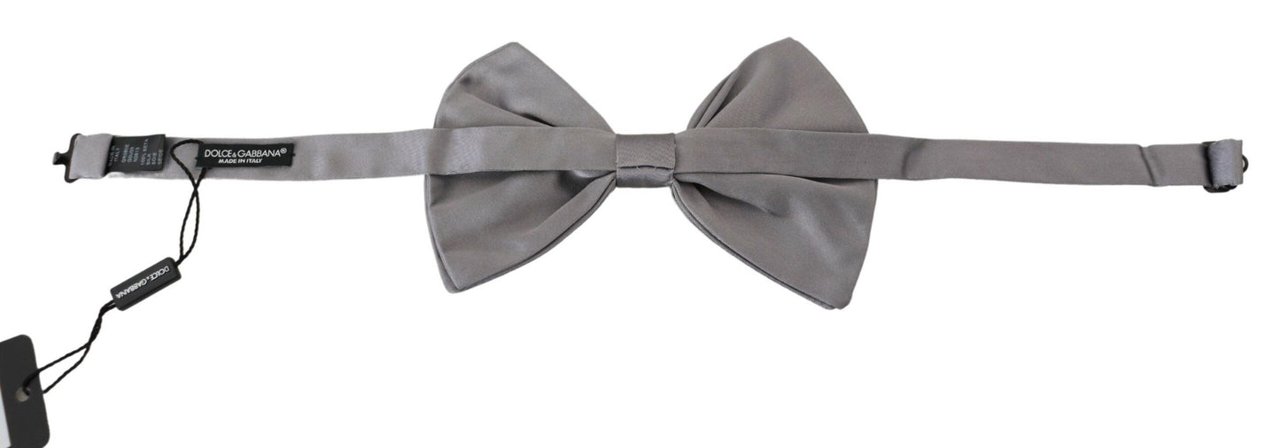 Dolce & Gabbana Elegant Silver Gray Silk Bow Tie - KALAJ