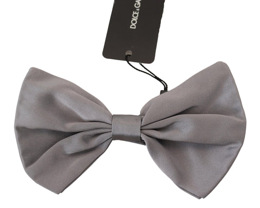 Dolce & Gabbana Elegant Silver Gray Silk Bow Tie - KALAJ