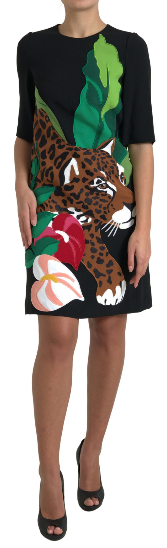 Dolce & Gabbana Elegant Jungle Motif Sheath Dress