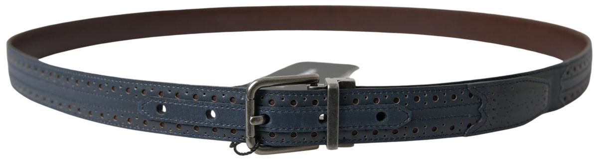 Dolce & Gabbana Elegant Blue Leather Belt with Metal Buckle - KALAJ