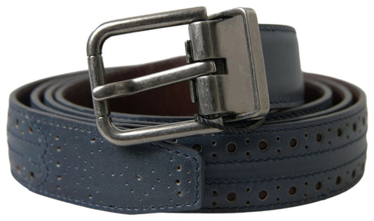 Dolce & Gabbana Elegant Blue Leather Belt with Metal Buckle - KALAJ